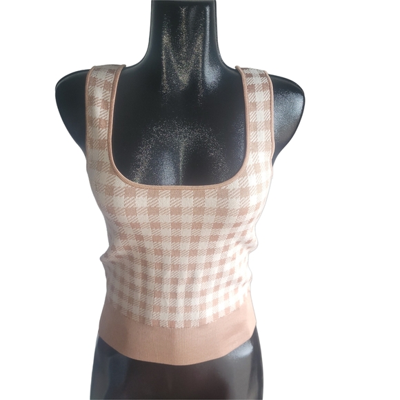 Ann Taylor Cream and Tan Checkered Knit Tank Top XS - Picture 1 of 6